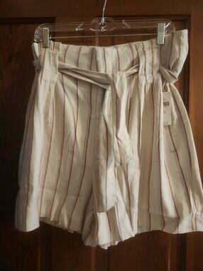 Anthropologie Paperbag Waist 100% Linen Striped Shorts